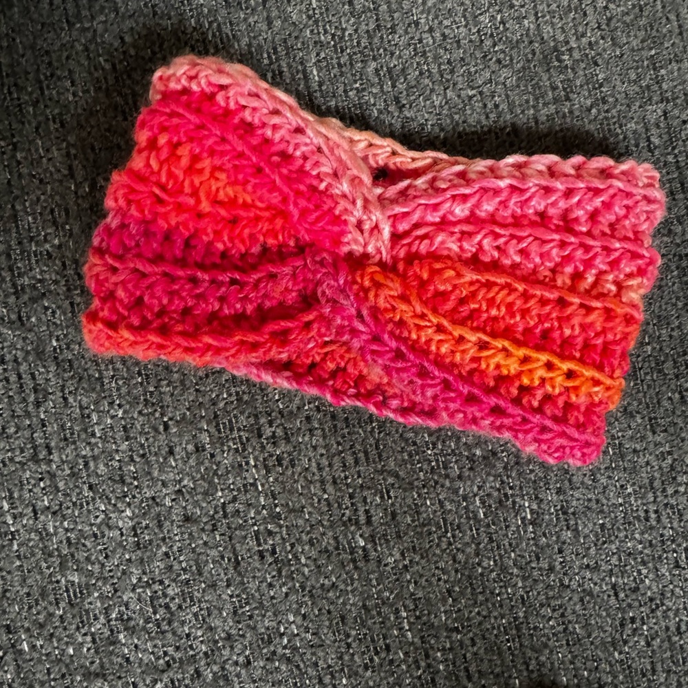 Vibrant Pink and Orange Crochet Kids Headband